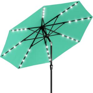 AreShark 9FT Patio Umbrella with Solar Lights, 32 Lighted Pool Umbrella w/Tilt and Crank, Outdoor Market Solar Umbrellas for Garden, Deck, Backyard, Pool and Beach, Cerulean