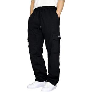 Men's Cargo Sweatpants Casual Fleece Joggers Loose Fit Open Bottom Athletic Pants for Men with Pockets (Medium, Black)