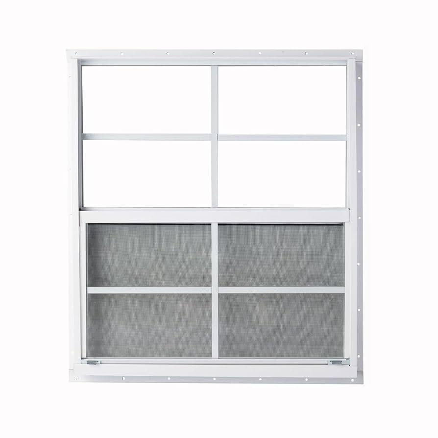 2 Pack Shed Windows, 24"x24" Flush Mount Chicken Coop Windows with Thicker Tempered Glass and Screen, Sliding Windows for Chicken Coop, Shed, Garage, Playhouse, Barn,Greenhouse, White