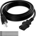 Elecan 3-Prong Replacement Power Cord 25 Ft, Heatproof Flexible Durable AC Device Power Cable for Appliance, Computer, TV, Monitor, Printer, ETL Listed 18AWG 125V 10A, with Ties