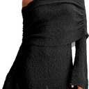 Imily Bela Womens Beach Swimsuit Cover Ups Summer Off The Shoulder Long Bell Sleeve Sheer Mini Dress (Small, Royal Blue)