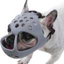 BARKLESS Dog Muzzle for Short Snout, Soft Frenchie Muzzle for Biting, Chewing, Licking for French Bulldogs Boston Terriers, Ideal for Flat-Faced Aggressive Dogs Grooming Walking, Allows Drinking (L (Head Cir: 17"-18.5"), Grey)