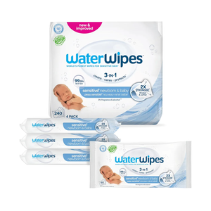 WaterWipes Sensitive+ Newborn & Baby Wipes, 3In1 Cleans, Cares, Protects, 99.9% Water, Unscented & Hypoallergenic, 720 Count (10 Packs)
