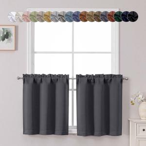 Chyhomenyc Charcoal Grey Short Blackout Curtains 24 Inch Length, Small Kitchen Curtain Tier Rod Pocket Half Window Curtains for Bathroom Basement Cabinet Camper RV Bunk, 2 PCS, Each 30" Wx24 L