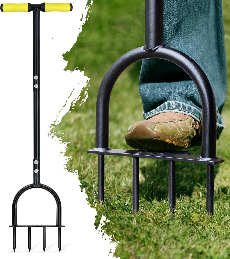Colwelt Lawn Aerator Tool 38inch, Heavy Duty Grass Spike Aerator for Compacted Soil Aeration, Manual Lawn Air Aerators Tool with,Wide Foot Plate, Rugged Steel Spikes 3.5 in Length, 2/5 in Dia.