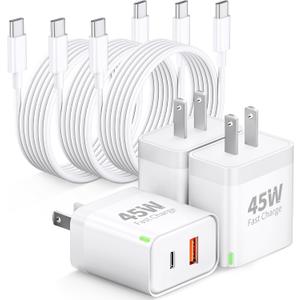 Pixel 10 9 8 7 6 Pro Charger Fast Charging, 3-Pack 45W Dual Port USB C Fast Wall Charger Block Cube with 6FT USB C Cable Cord for Google Pixel 10/10 Pro/10 Pro XL/Fold/9/9a/9 Pro XL/8/8 Pro/7/6/5/4 XL