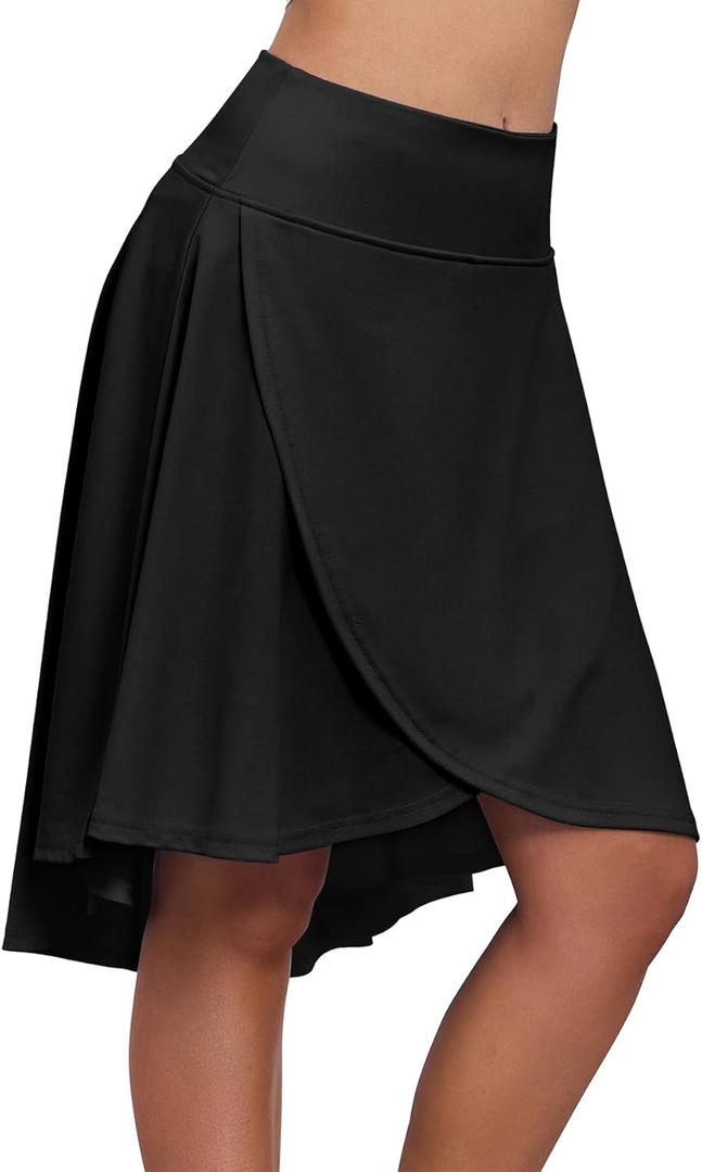 Zando Women's Wrap Skorts - High Waist Flowy with Shorts, Asymmetric Ruffle Hem High Low Midi Skirt (Black) Large