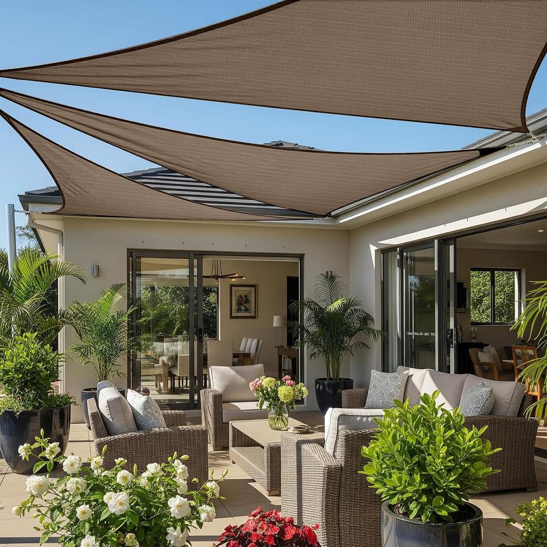 Cool Area Sun Shade Sail 10x10x14FT Triangle Shade Canopy Outdoor Sunshade for Patio Backyard Garden, Brown