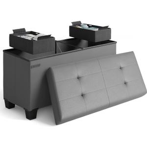 STORAGEBUD Storage Ottoman Bench with Bins, 30-in Storage Bench for Bedroom End of Bed, Folding Foot Rest Ottoman for Living Room Max 660lbs, Faux Leather Ottomans, Grey (15"D x 30"W x 15"H, 01 - Grey Leather)