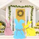 3 Pcs 20.8/15.7/11.8 Inch Easter Bunny Porch Standings Decor Large Easter Wooden Outdoor Bunny Sign Farmhouse Rabbit for Yard Front Door Kitchen Garden(Colourful)