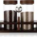 Glass Coffee Grounds Container with Shelf 2 x 44 oz Glass Coffee Bean Storage Canisters with Airtight Thread Lid and Measuring Spoon Food Storage Jars for Kitchen Sugar(Plain Style)