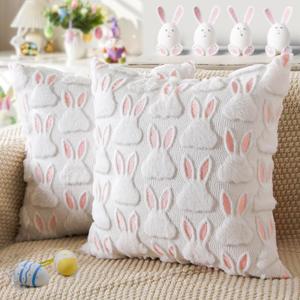 Throw Pillow Covers, Set of 2 Easter Throw Pillow Covers, 18x18 Inch Easter Decoration Pillow Covers, Luxury Soft Rabbit Decorative Pillowcase Cushion Cover Home Decor for Sofa Living Room Couch Bed