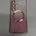 Casetego for Galaxy S25 Ultra 5G Case,Compatible with MagSafe,Clear Magnetic Glitter Gradient Sparkle Luxury Plated Soft TPU Bumper Full Camera Lens Protector for Samsung Galaxy S25 Ultra 5G,Rose Gold