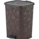Compact Plastic Step-On Trash Can, Indoor and Outdoor Waste Bin with Foot Pedal, Brown Decorative Garbage Bin with Lace Design, 6 Qt Small Trash Can for Kitchen, Bathroom, Bedroom, Patio, Yard, Brown