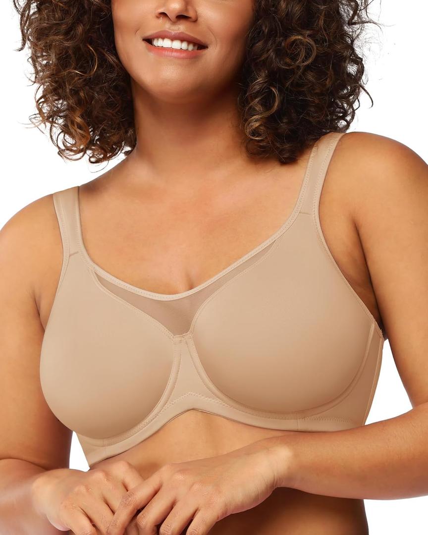 HSIA Minimizer Bras for Women Plus Size, Full Coverage Coolcomfort T Shirt Unlined Bra with Underwire for Heavy Breast (Beige)