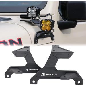 Dual A Pillar Light Mount - Windshield LED Light Mounting Brackets Off-Road Light Bar detachable Compatible with 2018-2025 Jeep Wrangler JL/JLU Gladiator JT Black(1 Pair)NOT for Mojave and 392