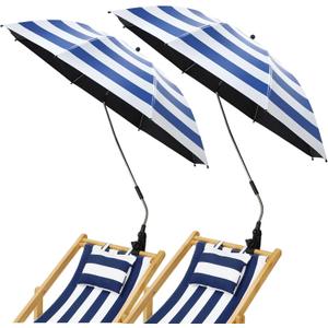 2 Pcs Beach Umbrella with Clamp UV Protection 48 Inch Adjustable Umbrellas for Chair with 360 Universal Clamps for Beach Camping Stroller Wheelchair, Chair Not Included(Blue Stripes)