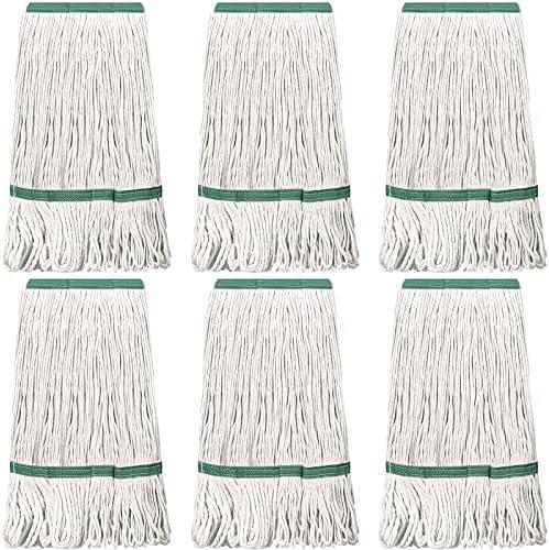 6 Pack Heavy Loop End Cotton String Mop Head Heavy Duty Mop Head Commercial Refills Mop Head Replacement for Home Industrial Commercial Floor Cleaning(White, Green)