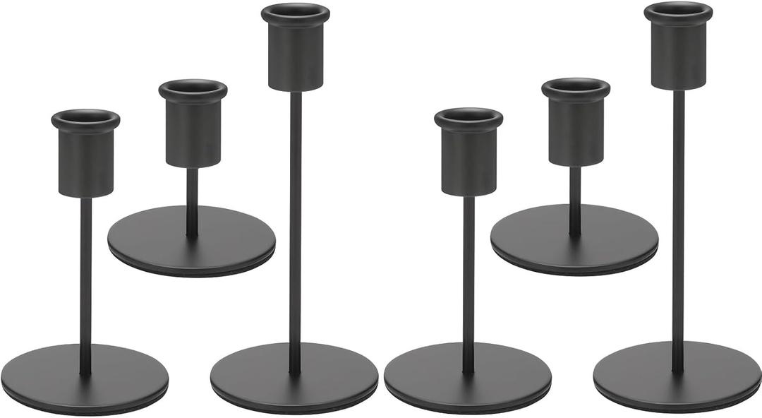 Set of 6 Black Candlestick Holders - Decorative for Home Decor, Wedding, Dining, Party, Anniversary