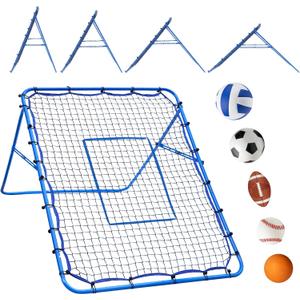 5x4FT Volleyball Baseball Rebounder Net, Softball Rebounder Pitchback Net with 2 x 6-Angle Quick Adjustments, Target Ribbon for Precision, Easy Quick Setup,Ideal for Soccer Lacrosse and Sport Training