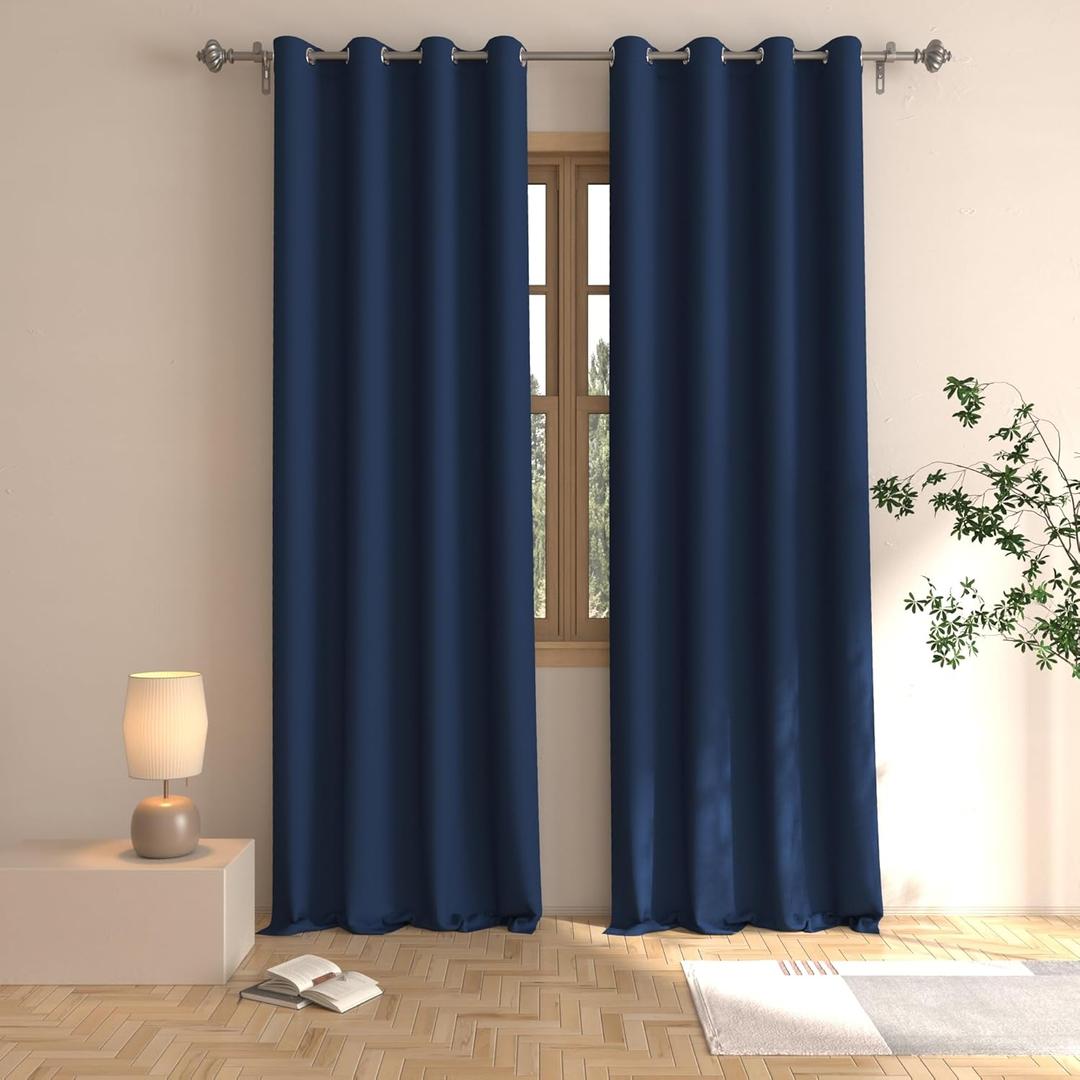 Blackout Curtains Navy Blue 100 inches Long Bedroom Room Darkening Window Curtain Panels Living Room Divider Patio Doorway Sliding Glass Door Grommet Top Thermal Insulated Drapes 2 Panels 52"x100" (52"W x 100"L (Pack of 2))