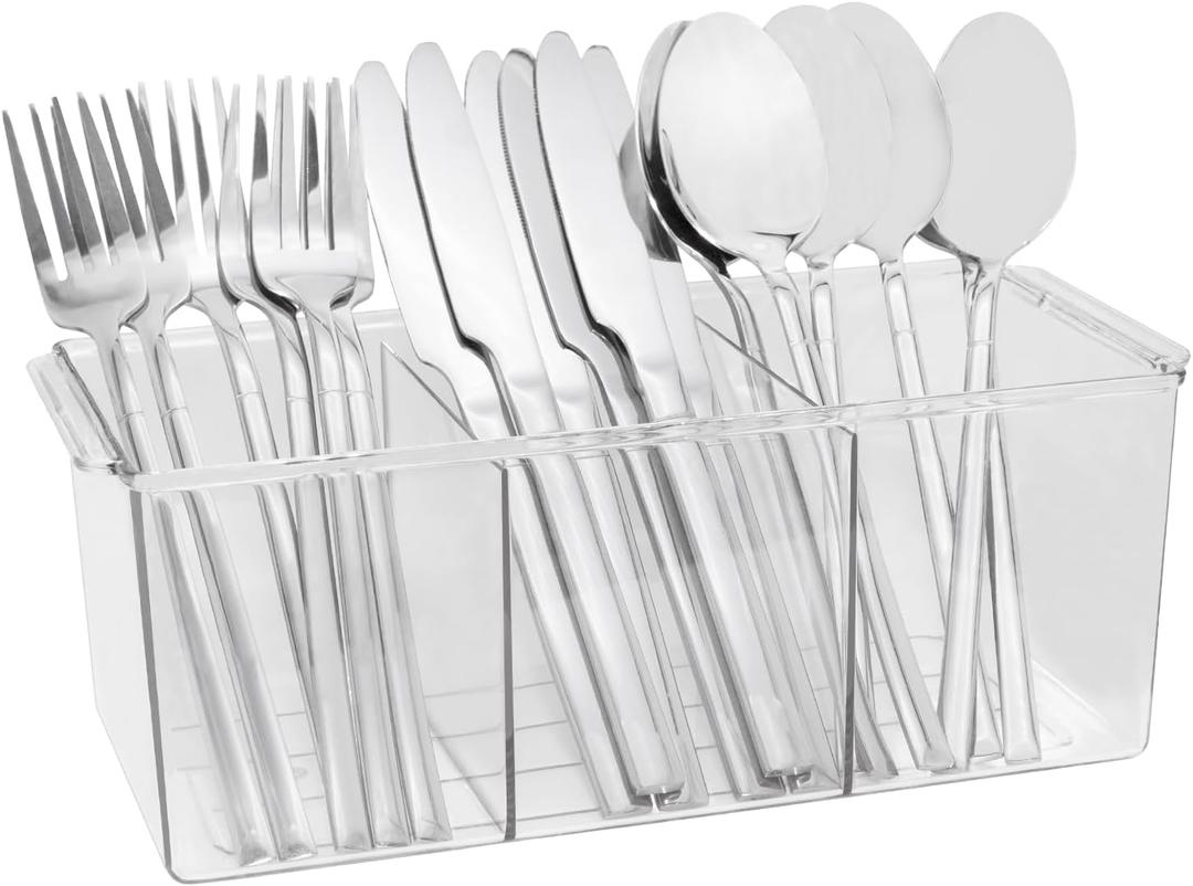 Bawuie Silverware Caddy Organizer, Utensil Caddy Holder for Forks, Knives, Spoons, Cutlery, Flatware Storage Bin with Handle for Kitchen Pantry Table Countertop Outdoor Picnic, Clear