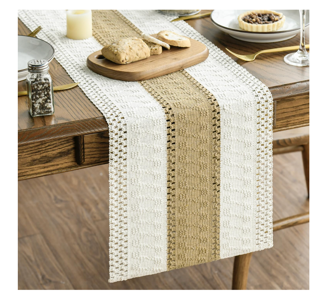 Artoid Mode Burlap Brown Farmhouse Rustic Table Runner, Seasonal Holiday Hollow Kitchen Dining Table Decoration for Home Party Decor 12x48 Inch, Set of 2