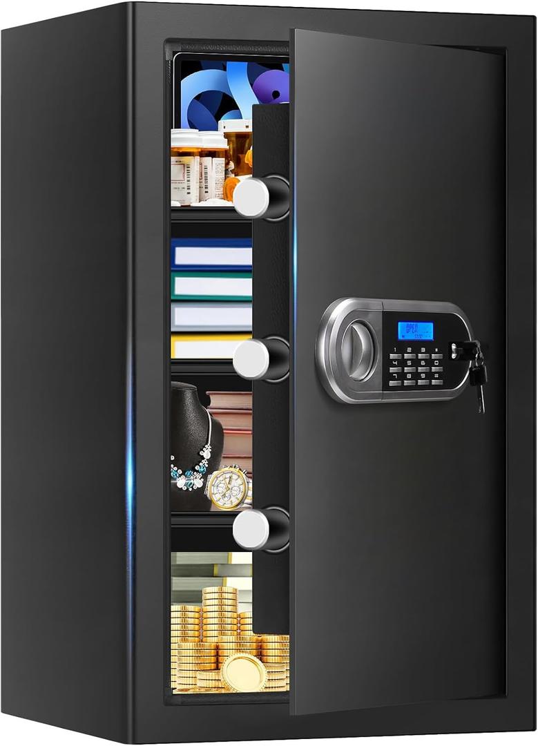5.2 Cuft Large Safes for Home Use Fire and Water Proof, Anti-Theft Digital Security Safe Box With Programmable Keypad & Spare Keys, Home Safes Water and Fireproof for Money Valuables