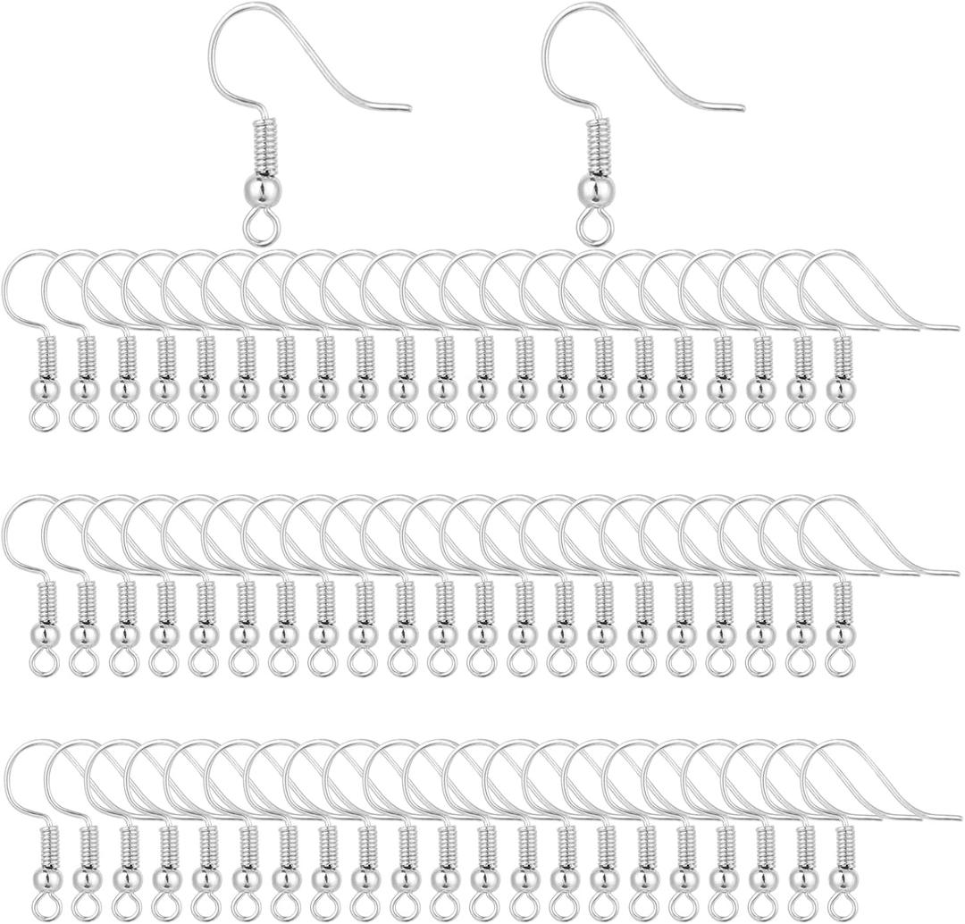 400 Pieces Stainless Steel Earring Hooks, Fish Hooks, French Wire Hooks, Coil and Ball Style Nickel-Free Ear Wires for Jewelry Making, Silver