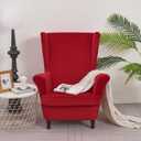 OBCREAT Wingback Chair Covers 2 Piece Stretch Velvet Wingback Chair Slipcover Soft Wing Chair Sofa Covers with Elastic Bottom,Armchair Couch Cover Furniture Protector for Living Room (Red)