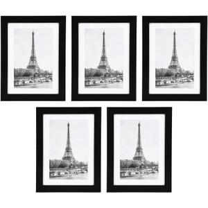 Tyenaza 5Pcs Black Photo Frame, 7 Inch Stylish High Transparency Black Decorative Rugged Picture Frame for Home Wedding Photography