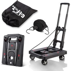Foldable Hand Truck, Lightweight Luggage Cart for Airport Car Seat
Compact Folding dolly with Rotating swivel wheel,storage size12×15.7×4.1",110lbs Load,Upright Lock Handle with 3bungee cords