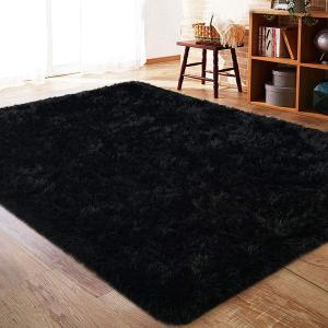 ISEAU Black Rug Super Soft Shaggy 4x6 Feet Rugs for Bedroom, Fluffy Area Rug for Living Room Floor Rug, Fuzzy and Comfy Carpet Nursery Shag Rug for Kids Boys Room Decor (4' x 6')