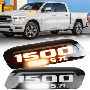 2pc LED Front Hood Side Marker Light Amber Sequential Turn Signal Light/White DRL Lamp Compatible with Dodge RAM HEMI 5.7L 1500 2019 2020 2021 2022 2023 2024 Pickup Truck