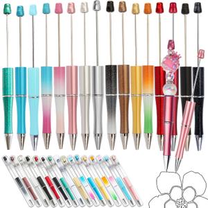 Beadable Writing Pens for Crafting 16-Color DIY Customizable Pen Set for School, Office & Creative Gifts | Smooth Writing, Stainless Steel Shaft, Interchangeable Ink Refills