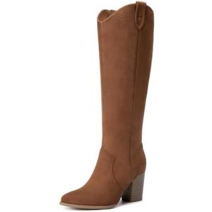 Athlefit Suede Knee High Boots Women Fall Tall Boots Side Zipper Brown 8.5