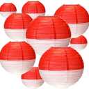 Honoson 9 Pcs Paper Lanterns Decorative Hanging Round Paper Lanterns 8" 10" 12" Red and White Ball Lamps for Birthday Theme Party