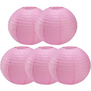 Pink Paper Lanterns Round Paper Lanterns Decorative Ball Lanterns Lamps for Weddings, Birthdays, Parties and Events 16-Inch 5 Packs (Light Pink)