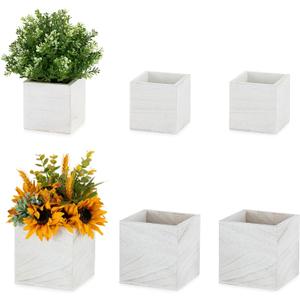 NUPTIO Wooden Box for Centerpiece Wedding: 6 Pcs Rustic Square Planter Box Farmhouse Table Fall Decor - 44" & 55" Whitewashed Small Wood Vases Flower Pots for Windowsill Home Garden
