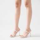 LULLASONG Women's Heels Sandals Block Chunky Mid Heels Slip On Slides 3.5 Inch Heeled Square Open Toe Sandals for Women