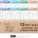 DRKIO 12 Pack Glass Baby Food Storage Containers - 4 & 8 oz Baby Food Jars with Lids Baby Food Maker Microwave Dishwasher Freezer Safe 100% Leak Proof BPA Free Reusable