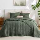 Bedsure 100% Cotton Quilt Set - King Size Bedspread, Lightweight Soft Bed Coverlet, PureWoven, 3-Piece Cozy Stitching Quilt Set with 2 Pillow Shams in Geometric Pattern, 106x96 inches, Olive Green (01 - Olive Green - Tribal Geometry)