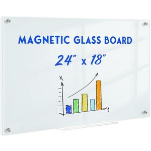 Magnetic Glass Whiteboard, 24" x 18" Glass Dry Erase Board for Wall, Frameless White Board with 1 Marker Tray and 3 Magnets for Office, Home, Classroom - Normal White