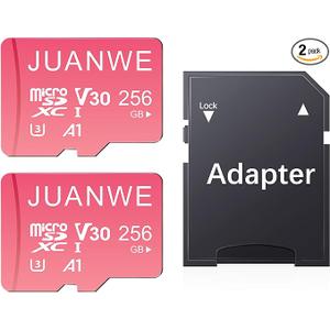 Talebasic 256GB Micro SD Card 2 Pack microSDXC Memory Card A1 U3 V30 4K + Adapter Memory Card SD Card UHS-I TF Card for Dash Cam/Camera, Pink 256GB
