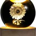 3D Laser Etched Sunflower Crystal Ball, Sunflower Decor Glass Sphere Lamp Night Light, Crystal Flower Figurines Collectibles Gifts for Mom Women Girls