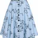 Belle Poque Womens Aline Skirt Casual Button Front Midi Skirts Summer High Waist Flowy Belted Skirt with Pockets Navy-Flower L