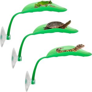 2 x Tree Frog Tank Accessories & Turtle Basking Platform 3PCS Set Leaf Decor - Reptile Habitat Decoration, Terrarium Accessories with Suction Cups for Turtles, Frogs, Geckos & Toads (Rounded Leaf)