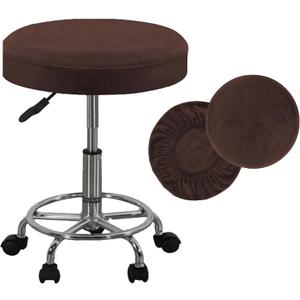 Vanity Chair Cover Round Stool Cushion Covers Bar Washable Features Soft Touch, Breathable,Stretchable Silver Fox Velvet Fabric. Brown 16-18in