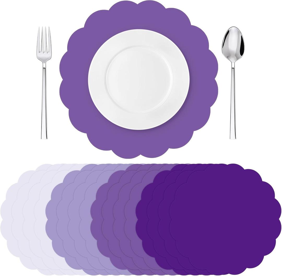 Tinlade 80 Pcs Purple Paper Placemats 13 Inch Disposable Place Mats Decorative Round Scalloped Table Placemats for Wedding Banquet Bridal Birthday Party Supplies Dining Tableware Decor