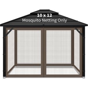 Gazebo Replacement Mosquito Netting Outdoor Universal Gazebo Canopy 4-Panels Screen Sidewalls with Zipper for Patio Garden (Coffee, 10x12)